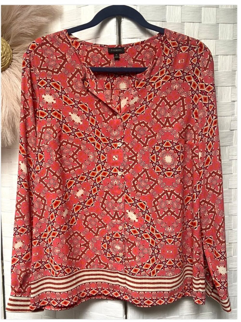 Talbots Button Down Coral Blouse Size M
